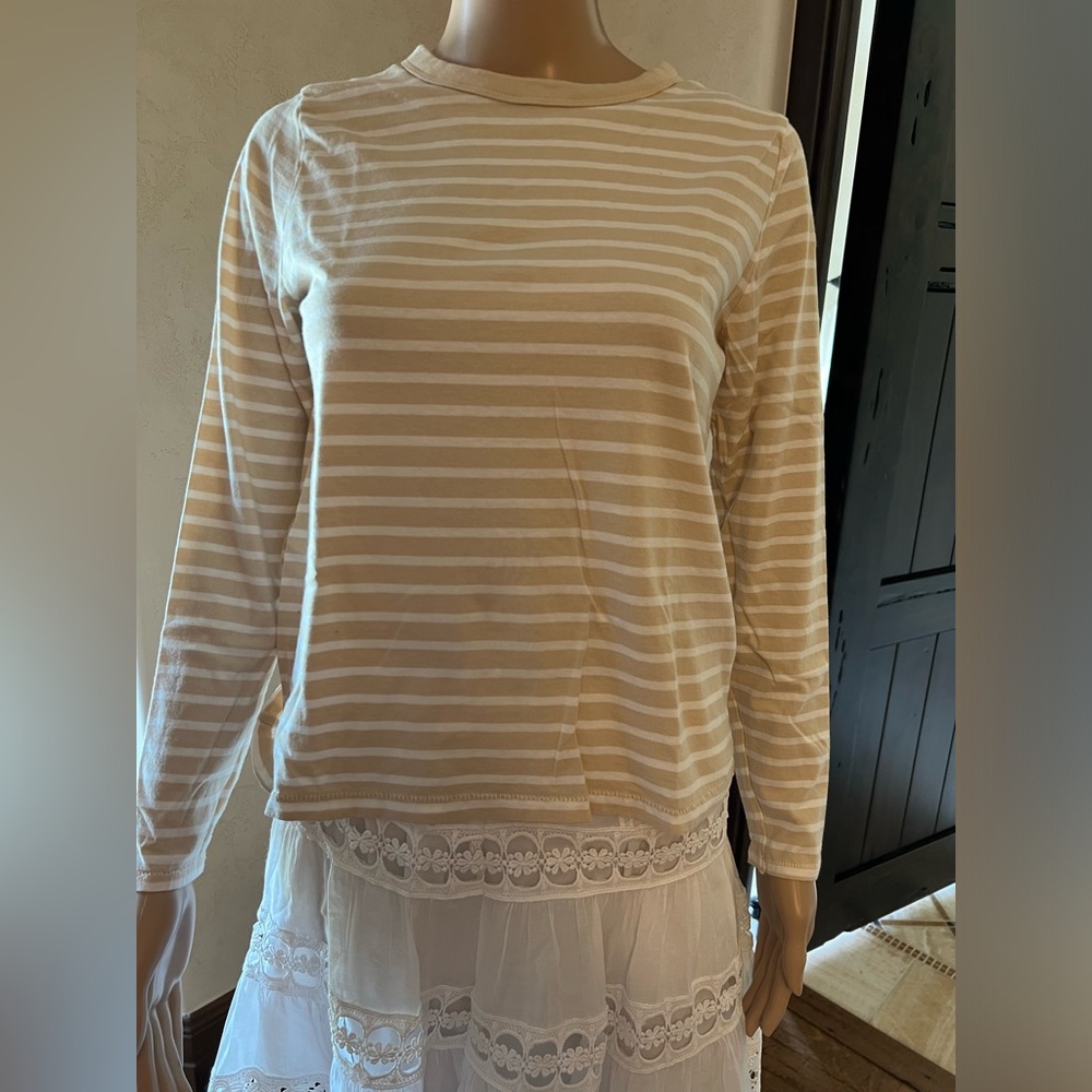 Old Navy Beige and White Striped Long Sleeve Tee